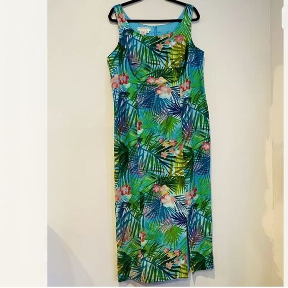 Maggy London Floral Tropical Sleeveless Maxi Linen Blend Dress Size 14 - Picture 1 of 5